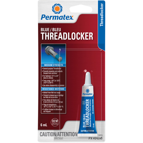 Threadlocker, Format, 6 ml, Container Type, Tube, Strength, Medium, Fixture Time, 20 min.