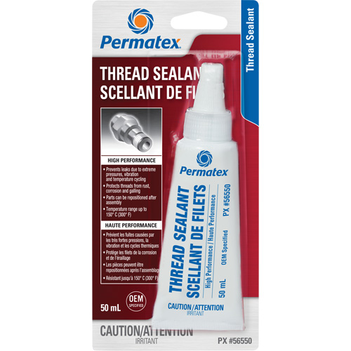 High Performance Thread Sealant, Net Volume, 50 ml, Colour, White, Container Type, Tube, Temperature Range, -54ø C - 149ø C/-65ø F - 300ø F