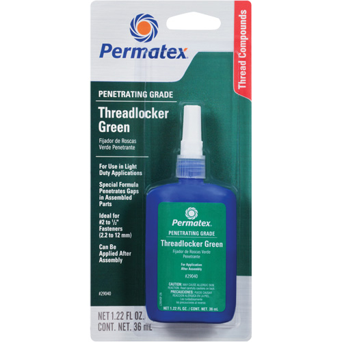 Penetrating Grade Threadlocker, Format, 36 ml, Container Type, Bottle, Strength, Low, Fixture Time, 3 min.