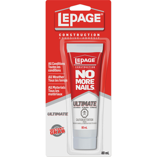 No More Nails® Construction Adhesive, Format, 80 ml, Container Type, Tube, Colour, Clear, Application Time, 15 min., Specific Gravity, 1.6 - 1.7, Vapor Density, Heavier Than Air