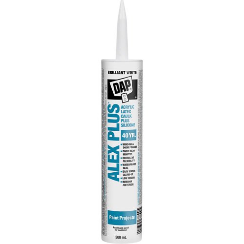 Alex Plus® All Purpose Acrylic Latex Caulk Plus Silicone, Format, 300 ml, Colour, White, Container Type, Cartridge, Manufacturer's Warranty, 40 Years