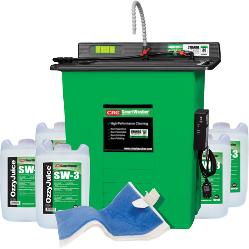 SmartWasher SW-325 Signature Parts Washer Kit, Overall Height, 42", Overall Width, 46", Overall Depth, 48", Includes, (1) SW-25 SmartWasher® Unit; (5) 5-Gallon jugs of OzzyJuice® SW-3 Truck Grade Degreasing Solution; (1) FL-4 OzzyMat® Multi-Layer Fluid Activation Mat, Voltage, 110 V