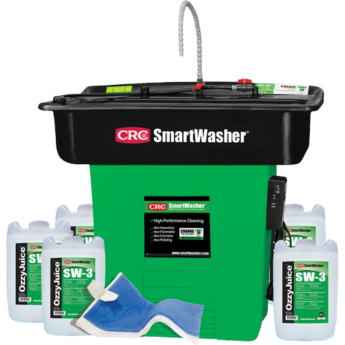 SmartWasher SW-328 SuperSink Parts Washer Kit, Overall Height, 42", Overall Width, 53", Overall Depth, 48", Includes, (1) SW-28 SmartWasher® Unit; (5) 5-Gallon jugs of SW-3 Truck Grade Degreasing Solution; (1) FL-4 OzzyMat® Multi-Layer Fluid Activation Mat, Voltage, 110 V