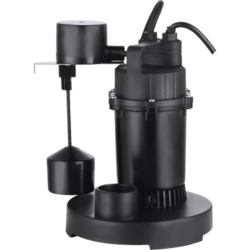 Thermoplastic Submersible Sump Pump, Motor, 1/3 HP, Max. Flow Rate, 2560 GPH, Voltage, 115 V, Amps, 4.6 A, Manufacturer's Warranty, 1 year, Power Cord, 10'