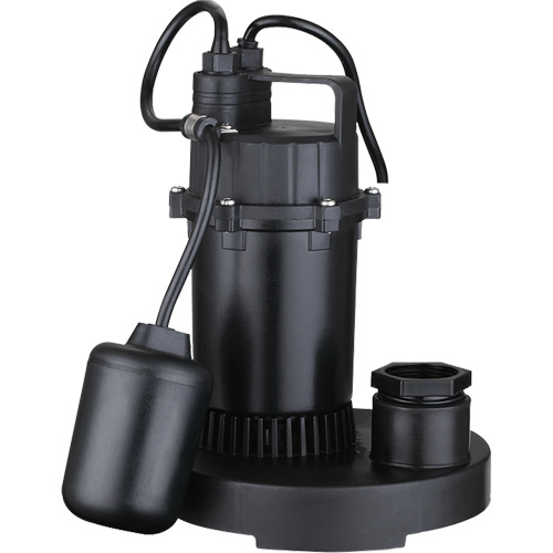 Thermoplastic Submersible Sump Pump, Motor, 1/3 HP, Max. Flow Rate, 2560 GPH, Voltage, 115 V, Amps, 4.6 A, Manufacturer's Warranty, 1 year, Power Cord, 10'