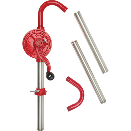Rotary Type Drum Pump, Transfer Rate, 8 oz./Stroke, Fits Gallon Size, 30-55 Gal., Body Material, Steel/Cast Iron, Adaptor Type, 2" Bung, Manufacturer's Warranty, 1 Year Limited, Wetted Components, Steel, Cast Iron & NBR/Viton