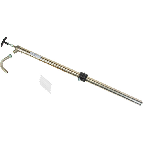 Pull Type Drum Pump, Transfer Rate, 22 oz./Stroke, Fits Gallon Size, 55 Gal., Body Material, Stainless Steel, Adaptor Type, 2" Bung, Manufacturer's Warranty, 1 Year Limited