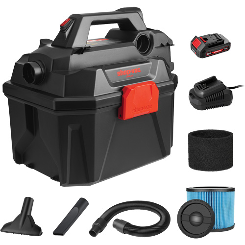 Cordless Wet/Dry Vacuum, Voltage, 20 V, Tank Capacity, 2 Gal., Battery Type, Lithium-Ion, Hose Length, 5', Dimensions, 13.5" H x 10.5" W x 14" L
