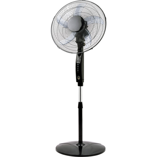 Oscillating Pedestal Fan with Remote Control, Diameter, 16", No. of Speeds, 3, Usage Type, Commercial, HP, 0.06, Min. Height, 41"