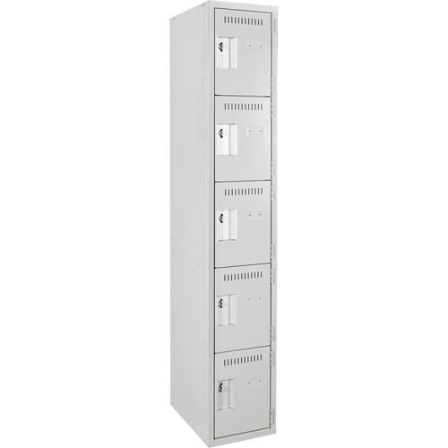 Clean Line™ Lockers, No. of Tiers, 5, Bank of, 1, Overall Width, 12", Overall Depth, 18", Bodies, 24 gauge, Inside Depth, 18"
