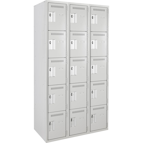 Clean Line™ Lockers, No. of Tiers, 5, Bank of, 3, Overall Width, 36", Overall Depth, 18", Bodies, 24 gauge, Inside Depth, 18"