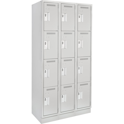 Clean Line™ Lockers, No. of Tiers, 4, Bank of, 3, Overall Width, 36", Overall Depth, 18", Bodies, 24 gauge, Inside Depth, 18"