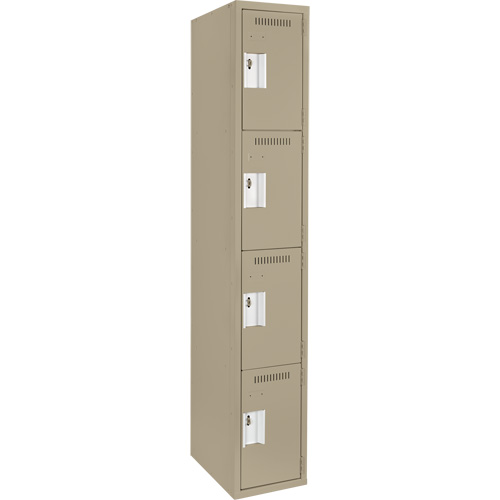 Clean Line™ Lockers, No. of Tiers, 4, Bank of, 1, Overall Width, 12", Overall Depth, 18", Bodies, 24 gauge, Inside Depth, 18"