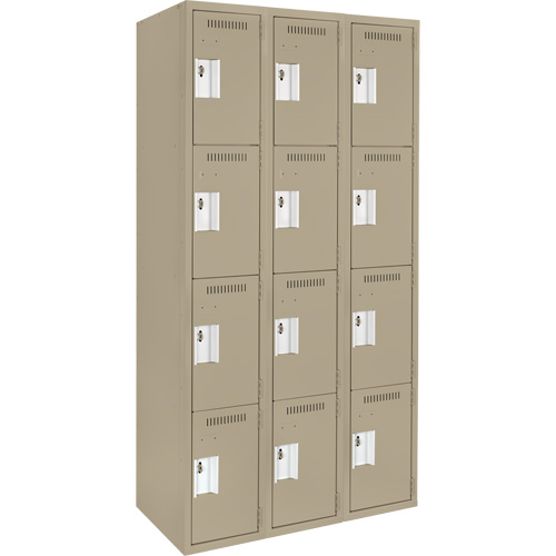 Clean Line™ Lockers, No. of Tiers, 4, Bank of, 3, Overall Width, 36", Overall Depth, 18", Bodies, 24 gauge, Inside Depth, 18"
