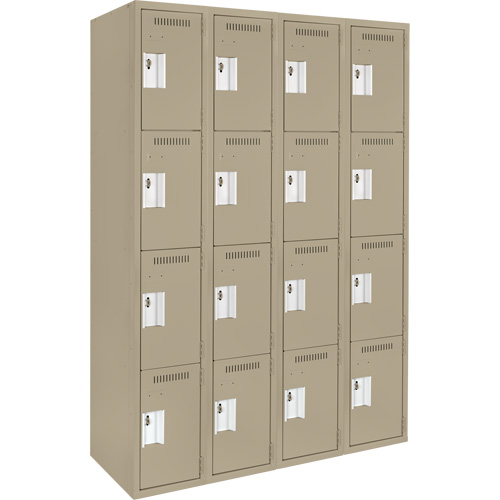 Clean Line™ Lockers, No. of Tiers, 4, Bank of, 4, Overall Width, 48", Overall Depth, 18", Bodies, 24 gauge, Inside Depth, 18"