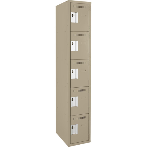 Clean Line™ Lockers, No. of Tiers, 5, Bank of, 1, Overall Width, 12", Overall Depth, 18", Bodies, 24 gauge, Inside Depth, 18"