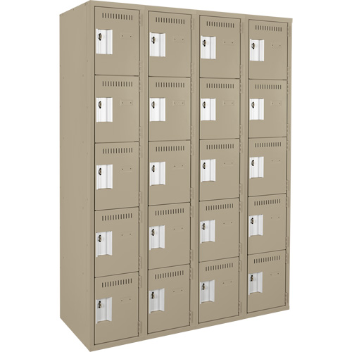 Clean Line™ Lockers, No. of Tiers, 5, Bank of, 4, Overall Width, 48", Overall Depth, 18", Bodies, 24 gauge, Inside Depth, 18"