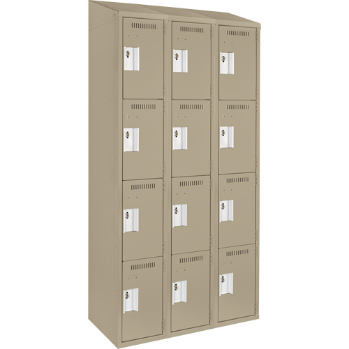 Clean Line™ Lockers, No. of Tiers, 4, Bank of, 3, Overall Width, 36", Overall Depth, 18", Bodies, 24 gauge, Inside Depth, 18"