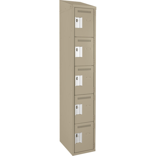 Clean Line™ Lockers, No. of Tiers, 5, Bank of, 1, Overall Width, 12", Overall Depth, 18", Bodies, 24 gauge, Inside Depth, 18"