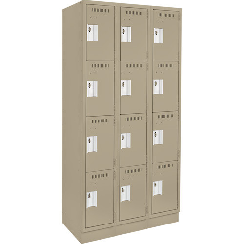Clean Line™ Lockers, No. of Tiers, 4, Bank of, 3, Overall Width, 36", Overall Depth, 18", Bodies, 24 gauge, Inside Depth, 18"