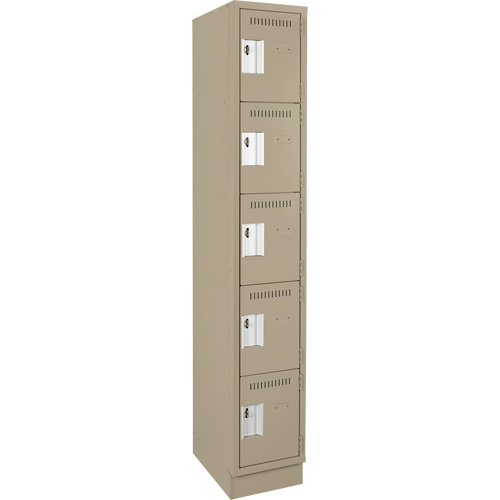Clean Line™ Lockers, No. of Tiers, 5, Bank of, 1, Overall Width, 12", Overall Depth, 18", Bodies, 24 gauge, Inside Depth, 18"