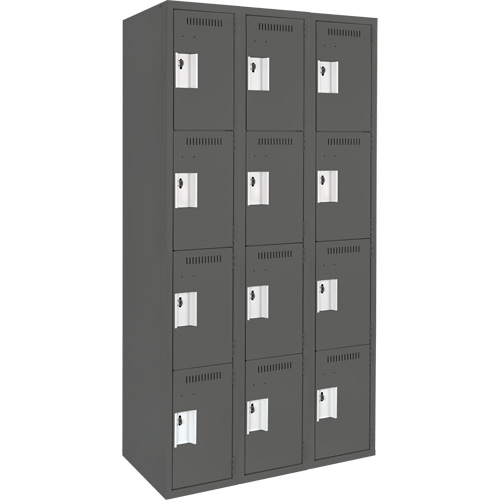 Clean Line™ Lockers, No. of Tiers, 4, Bank of, 3, Overall Width, 36", Overall Depth, 18", Bodies, 24 gauge, Inside Depth, 18"