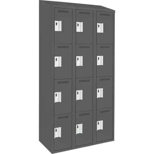 Clean Line™ Lockers, No. of Tiers, 4, Bank of, 3, Overall Width, 36", Overall Depth, 18", Bodies, 24 gauge, Inside Depth, 18"