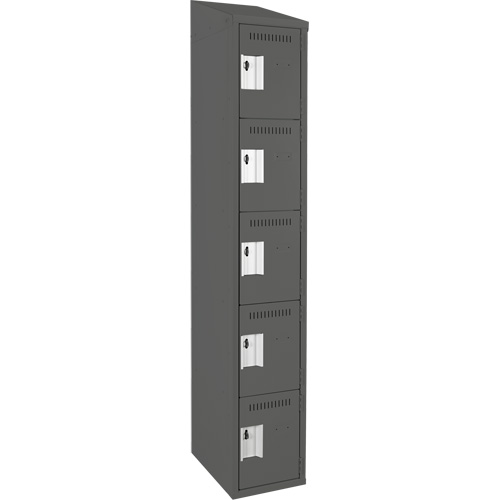 Clean Line™ Lockers, No. of Tiers, 5, Bank of, 1, Overall Width, 12", Overall Depth, 18", Bodies, 24 gauge, Inside Depth, 18"