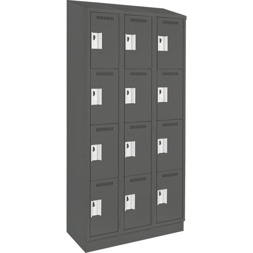 Clean Line™ Lockers, No. of Tiers, 4, Bank of, 3, Overall Width, 36", Overall Depth, 18", Bodies, 24 gauge, Inside Depth, 18"