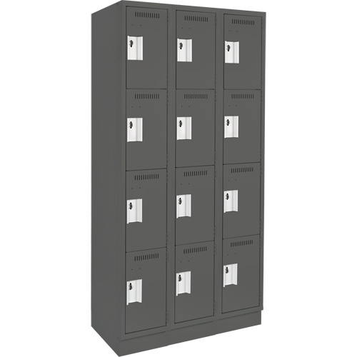 Clean Line™ Lockers, No. of Tiers, 4, Bank of, 3, Overall Width, 36", Overall Depth, 18", Bodies, 24 gauge, Inside Depth, 18"