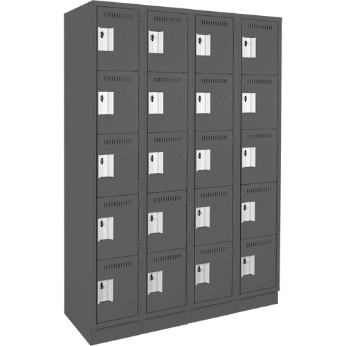 Clean Line™ Lockers, No. of Tiers, 5, Bank of, 4, Overall Width, 48", Overall Depth, 18", Bodies, 24 gauge, Inside Depth, 18"
