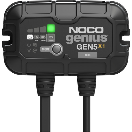 Genius® Gen5X1 1-Bank, 5-Amp On-Board Battery Charger, Includes, (1) GEN5X1 On-Board Battery Charger; (2) Self-Tapping Screws; (1) User Guide & Warranty Information, Line Voltage, 120V to 240V AC
