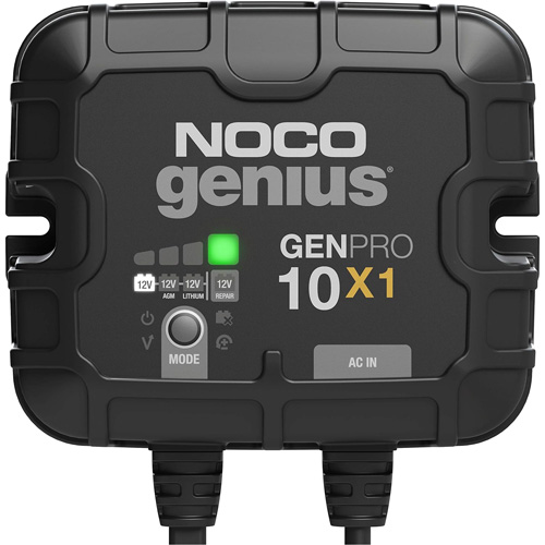 Genius® GenPro10X1 1-Bank, 10-Amp On-Board Battery Charger, Includes, (1) GENPRO10X1 On-Board Battery Charger; (2) Self-Tapping Screws; (1) User Guide & Warranty Information, Line Voltage, 120V to 240V AC