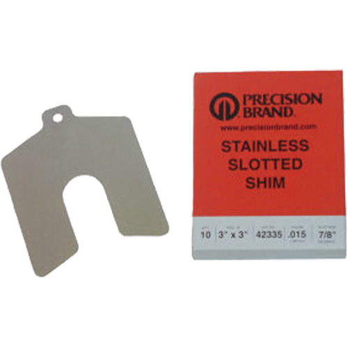 Slotted Shim Assortments, Width, 2", Length, 2", Thickness, 0.001"- 0.125", Material, Stainless Steel, Slotted Shim Slot Sizes, 3/4"
