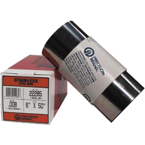 Shim Stock Rolls & Sheets, Thickness, 0.004", Material, Stainless Steel, Rolls per package, 1, Rockwell hardness, RB90-100