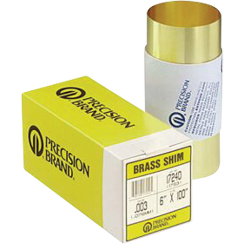 Shim Stock Rolls & Sheets, Thickness, 0.002", Material, Brass, Rockwell hardness, RB90-100, Rolls per package, 1