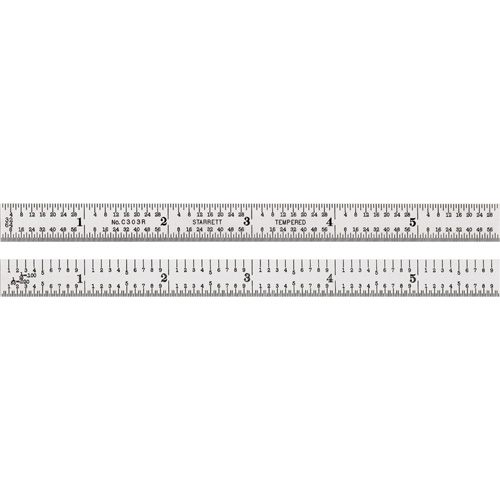 Full-Flexible Rule, Length, 6", Width, 1/2", Graduations, 1/64"/1/10"/1/50"/1/32", Material, Steel, Finish, Satin Chrome, Thickness, 1/64"