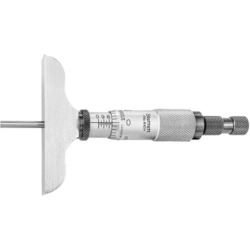 440 Series Depth Micrometer, Range, 0" - 3", Ratchet Stop, With Ratchet Stop, Base Length, 2-1/2" (63.5 mm), Measuring Rod Diameter, 1/8" (3.2 mm)