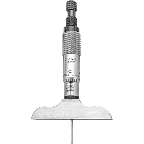 449 Series Depth Micrometer with Non-Rotating Blade, Range, 0" - 3", Ratchet Stop, Without Ratchet Stop, Base Length, 2-1/2" (63.5 mm), Measuring Rod Dimensions, 0.045" x 1/8"