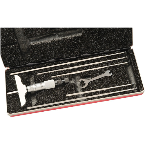 449 Series Depth Micrometer with Non-Rotating Blade, Range, 0" - 6", Ratchet Stop, Without Ratchet Stop, Base Length, 2-1/2" (63.5 mm), Measuring Rod Dimensions, 0.045" x 1/8"