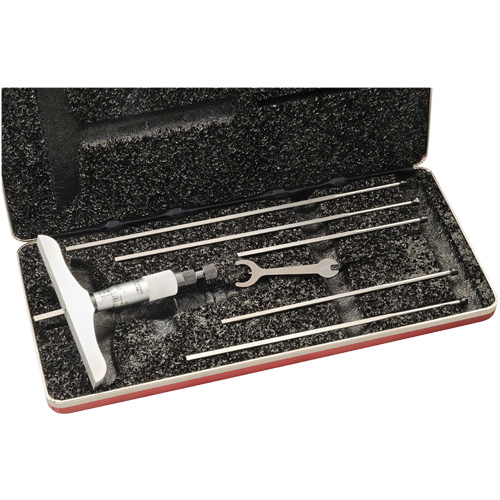 449 Series Depth Micrometer with Non-Rotating Blade, Range, 0" - 6", Ratchet Stop, Without Ratchet Stop, Base Length, 4" (100 mm), Measuring Rod Dimensions, 0.045" x 1/8"