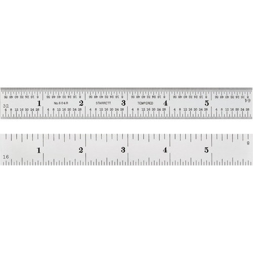Spring-Tempered Rule, Length, 6", Width, 3/4", Graduations, 1/16"/1/64"/1/8"/1/32", Material, Steel, Finish, Regular Steel, Thickness, 3/64"