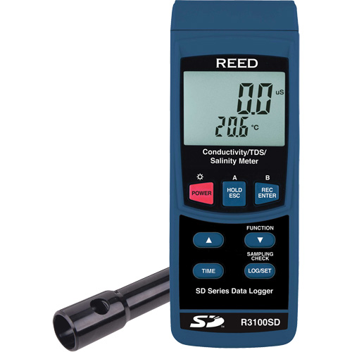 Conductivity Meter, Type, Hand Held, Display, Digital, Measurement Range, 0 æS/cm - 200 æS/cm/0 mS/cm - 2 mS/cm/0 mS/cm - 20 mS/cm/0 mS/cm - 200 mS/cm, Resolution, 0.1 æS/cm/0.001 mS/cm/0.01 mS/cm/0.1 mS/cm, Soft Range, 0 to 12% Salt (% Weight)