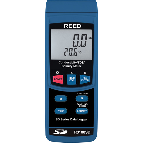 Conductivity Meter with NIST Certificate, Type, Hand Held, Display, Digital, Measurement Range, 0 æS/cm - 200 æS/cm/0 mS/cm - 2 mS/cm/0 mS/cm - 20 mS/cm/0 mS/cm - 200 mS/cm, Resolution, 0.1 æS/cm/0.001 mS/cm/0.01 mS/cm/0.1 mS/cm, Soft Range, 0 to 12% Salt (% Weight)