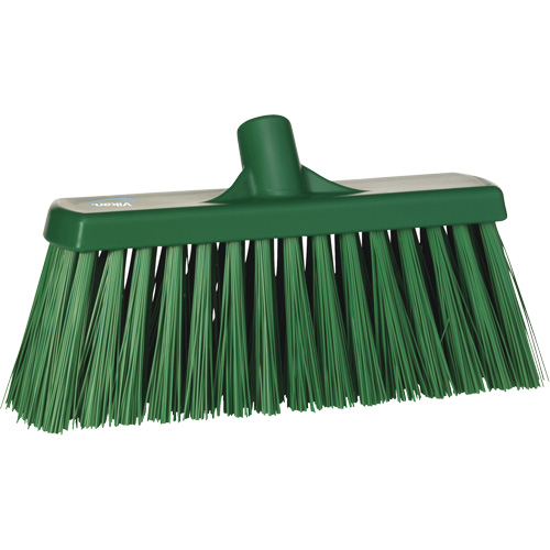 Heavy-Duty Push Broom, Bristle Material, Polyester, Block Length, 13", Sweep Action, Stiff, Bristle Colour, Green, Thickness, 3", Height, 7"