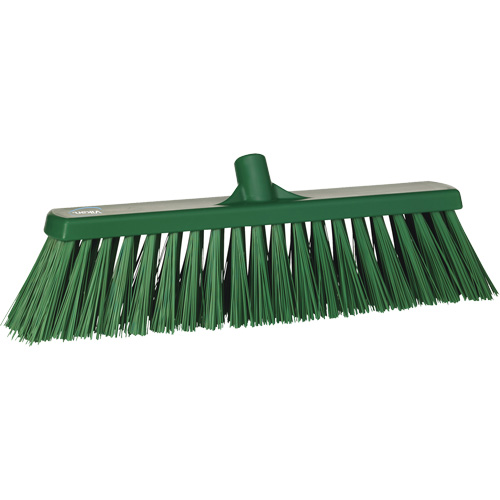 Heavy-Duty Push Broom, Bristle Material, Polyester, Block Length, 20", Sweep Action, Stiff, Bristle Colour, Green, Thickness, 3", Height, 7"
