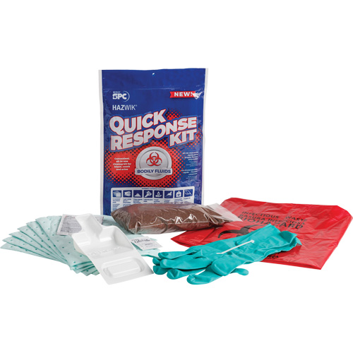 Hazwik® Quick Response Spill Kit for Bodily Fluids, Spill Type, Biohazard, Container Type, Bag, Absorption Capacity, 0.49 US gal., Stationary/Mobile/Portable, Portable