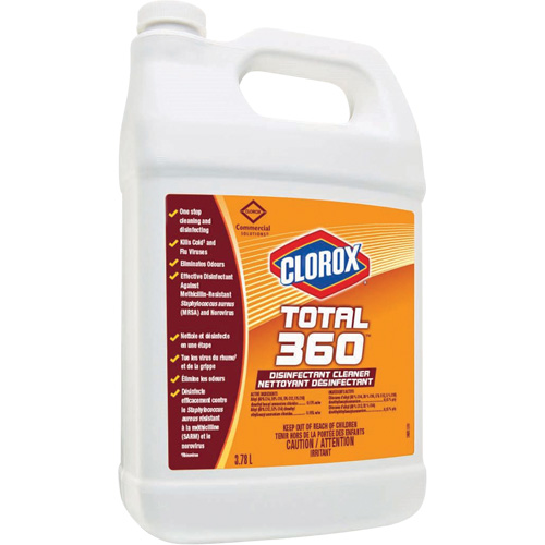 Total 360® Disinfectant Cleaner, Container Size, 3.78 L, Container Type, Jug, Active Ingredient, 0.15% n-Alkyl (60% C14, 30% C16, 5% C12, 5% C18) Dimethyl Benzyl Ammonium Chlorides, 0.15% n-Alkyl (68% C12, 32% C14) Dimethyl Ethylbenzyl Ammonium Chlorides, Shelf Life, 3 Years