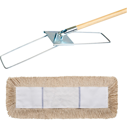 Break-Ezy Dust Mop System, Style, Slip On, Length, 48", Width, 5", Material, Cotton, Handle Length, 60", Handle Material, Wood