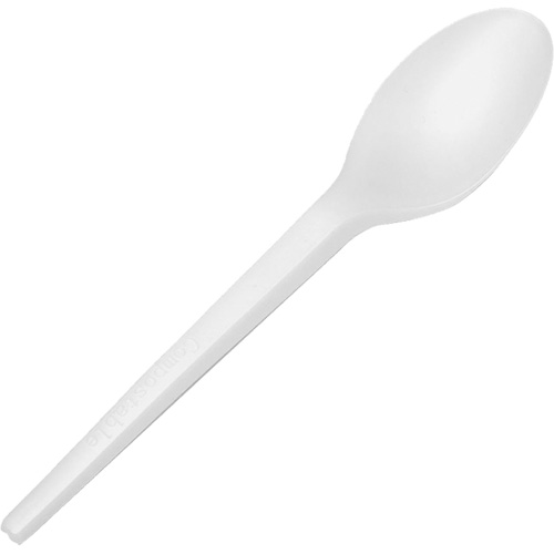 CPLA Compostable Spoons, Tea Spoon/Table Spoon, Table Spoon, Colour, White, Length, 6.5"